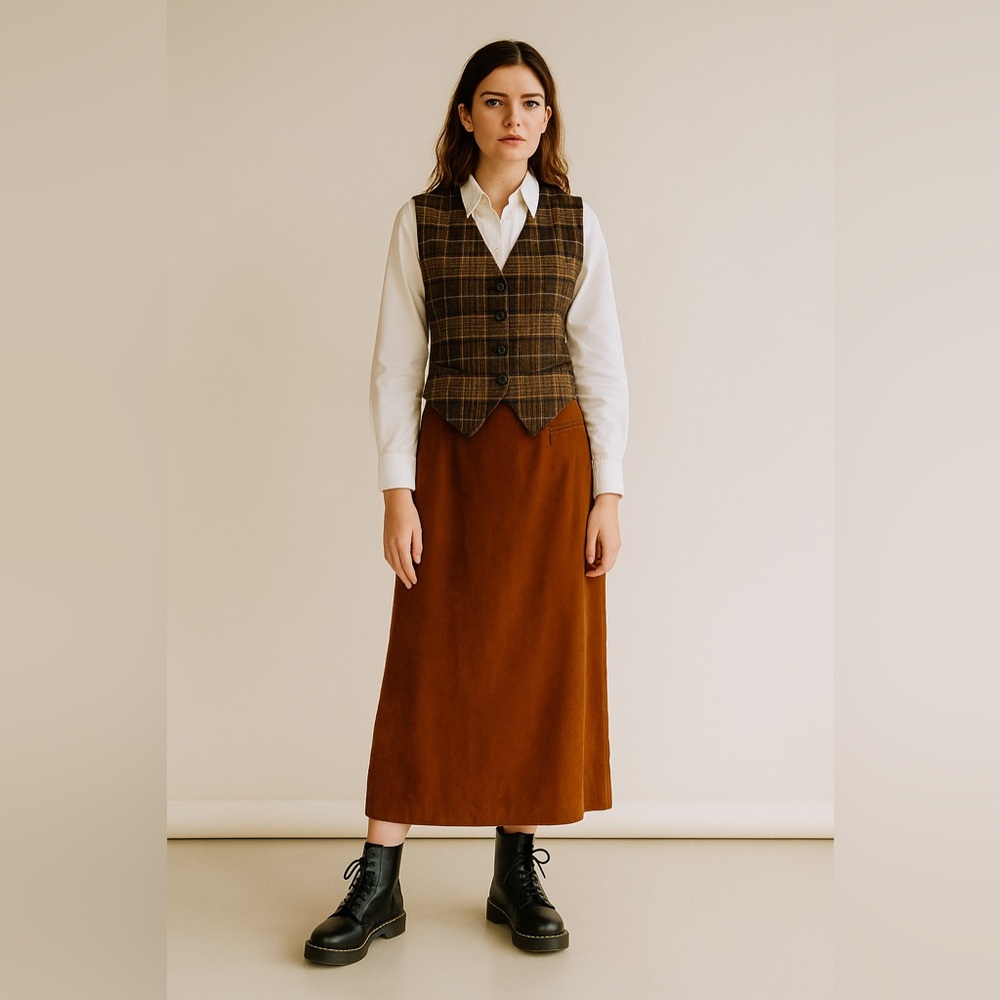 Y2K Faux Suede Maxi Skirt Canada Made Mocha Brown Tan Midi Academia Medium